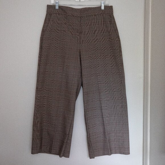 Ann Taylor Factory Trousers Work Dress Pants in Brown Pin Plaid - Size 10 - Picture 1 of 3